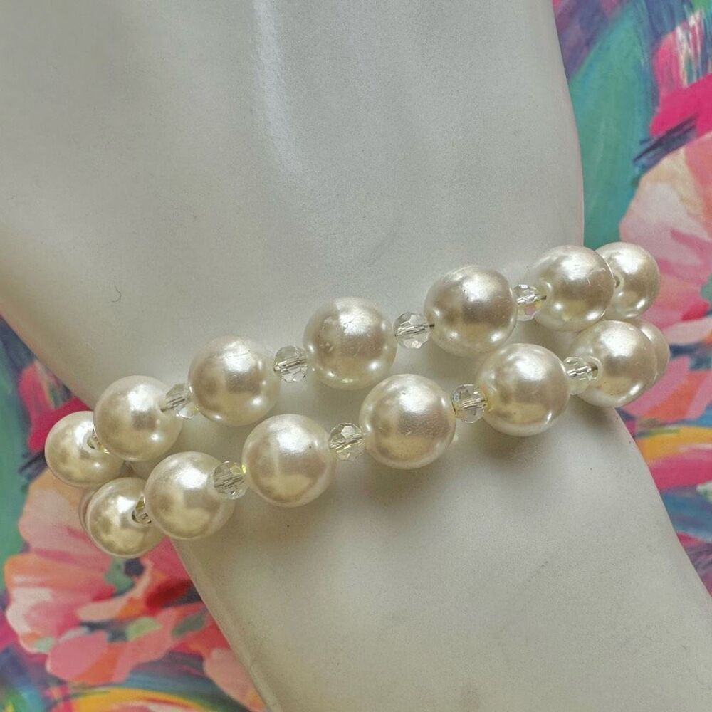 Faux pearl  and crystal double Strand bracelet